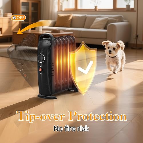 Miniatura 5 de LifePlus Calentador pequeño lleno de aceite, calentador de espacio radiante portátil con ahorro de energía, seguridad contra sobrecalentamiento,
