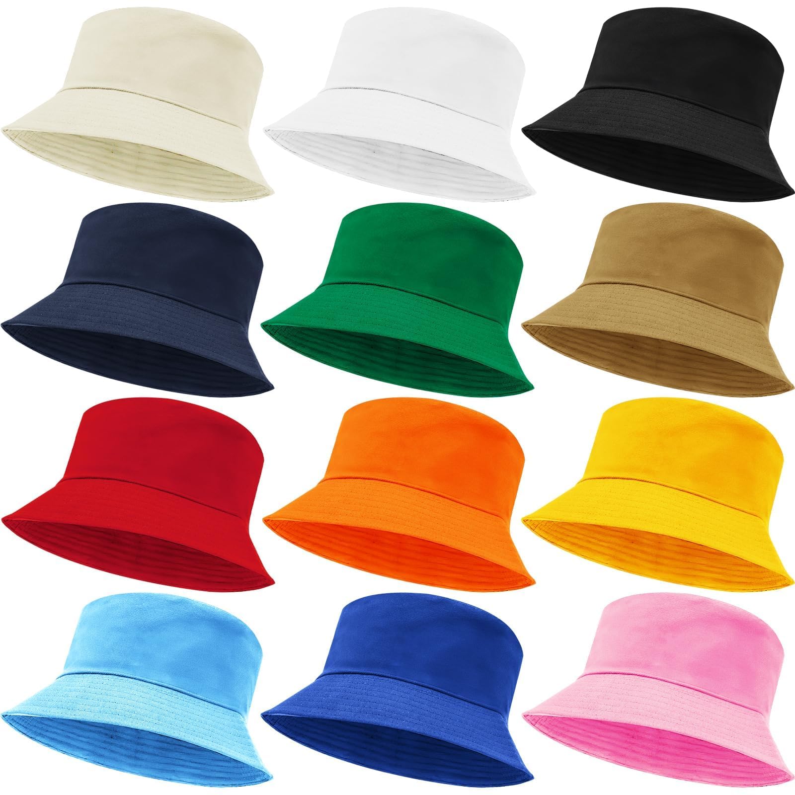 Lot de 12 Bobs Homme Pliable Été, Chapeaux de Soleil Léger pour Unisexes Femme, Chapeau Pêcheur Voyage Plage Randonnée Extérieur
