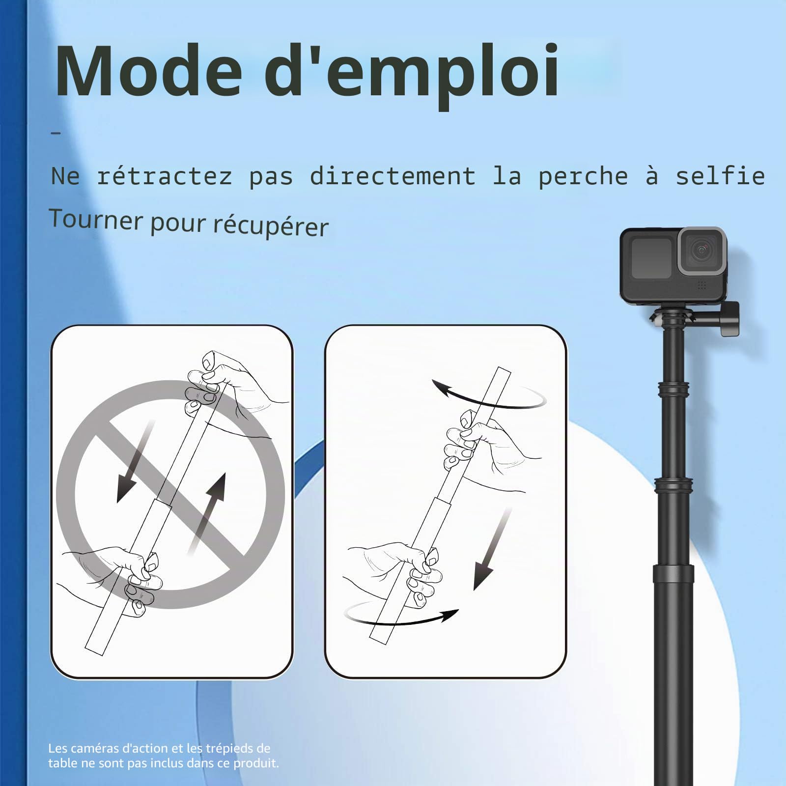 TELESIN Perche à Selfie Ultra Longue de 2,7 m en Fibre de Carbone pour GoPro Hero 13 12 11 10 9 8 7 Max, DJI Osmo 360 Action 6 5 Pro 4 3, Insta 360 X5 X4 X3 X2 et Autres caméras d'action