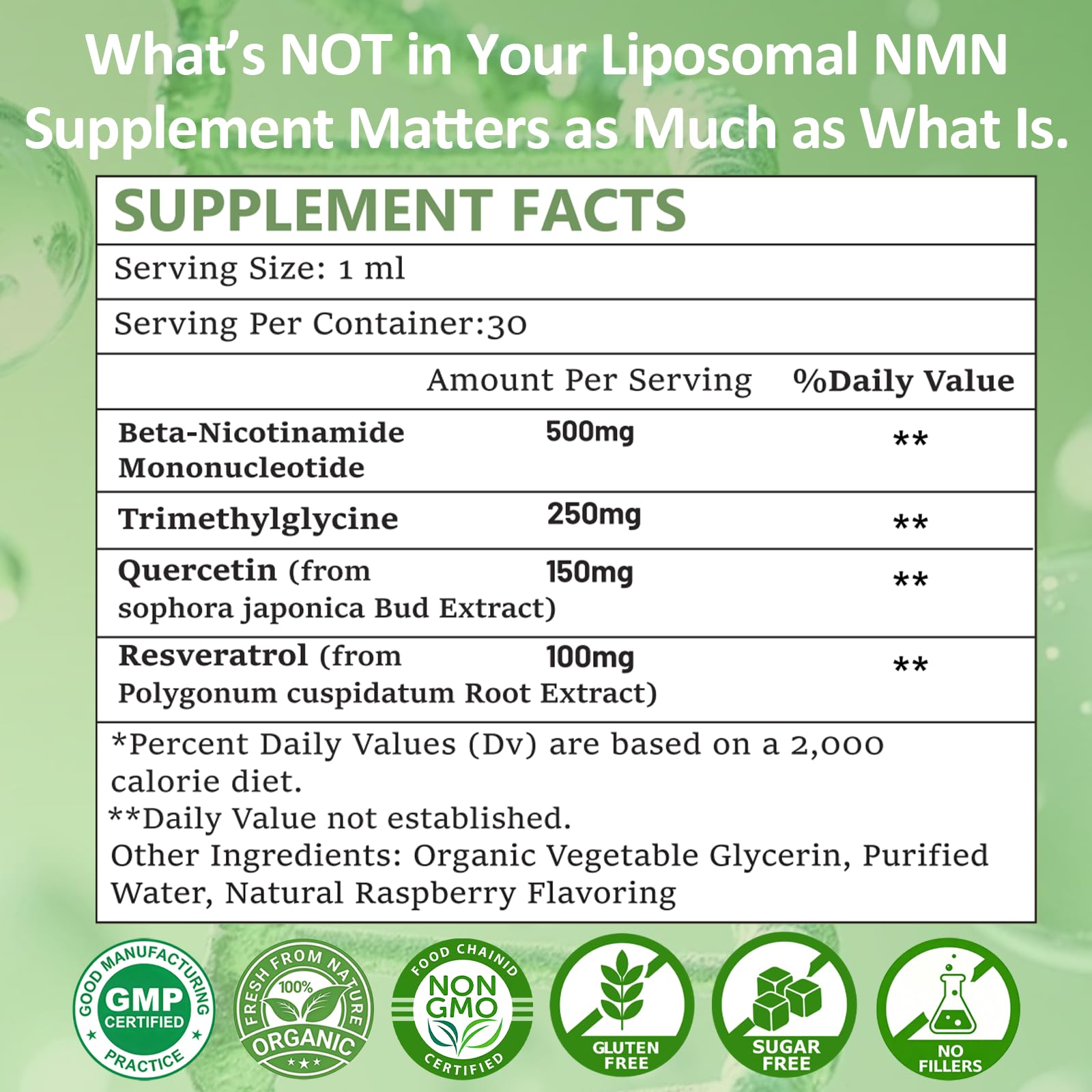 NMN Supplement Liquid Drops, 4-in-1 NMN Beta 1000mg w. Quercetin TMG Resveratrol for Anti Aging Energy & Immune Support NMNH Alternative Liposomal High Absorption for Women Men — Amazon image 8