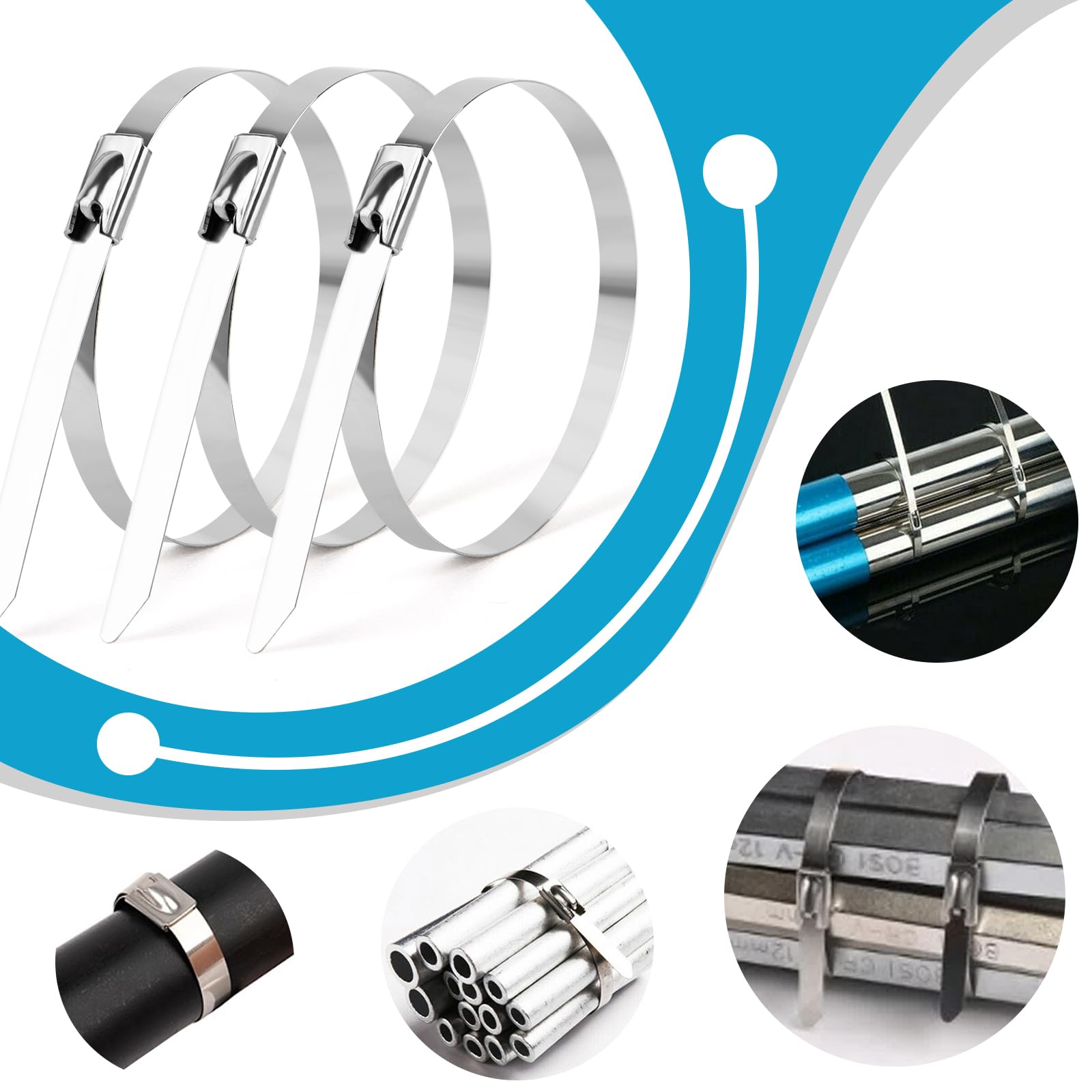 Fascette Metalliche In Acciaio Inox 500x7,9mm | 50 Pezzi Autobloccanti | Per Cavi, Tubi, Giardino E Manutenzione - Foto 3