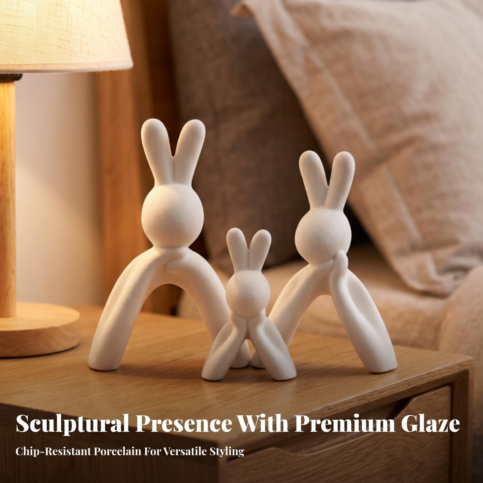 3 Stück Keramisch Hase | Strukturierte Oberfläche, Osterhase, Minimalistisch, Keramikfigur, für Wohnzimmer