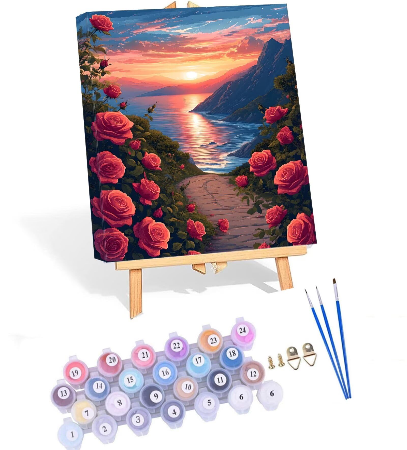 Rosa Pintar por Numeros Adultos, DIY Pintura por Números Niños, Kit de Pintura al óleo de Lienzo DIY para con Pinceles, Pigmento Acrílico, Paint By Numbers Adult, Sin Marco 100x150cm, Atardecer P-301