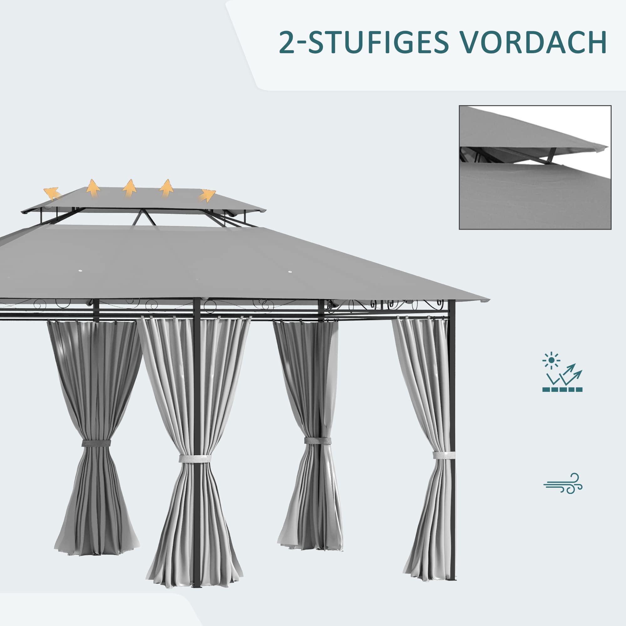 Outsunny Pavillon 3x4m pavillon de Jardin avec 6 Parties latérales Tente de fête Tente de Jardin avec Double Toit Gris foncé