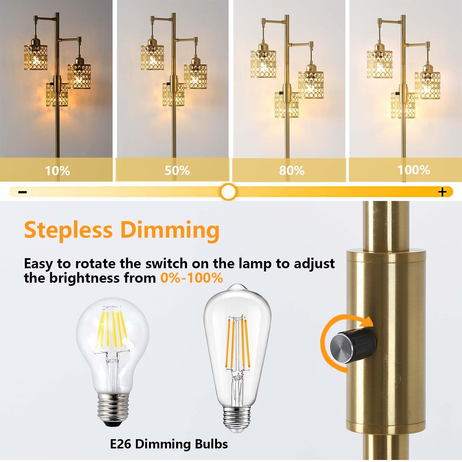 ShuideHua Industrial Floor Lamp,Dimmable Floor Lamp,Gold