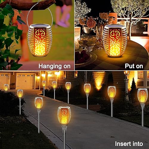 Miniatura 2 de Linterna solar, llamas parpadeantes, luces solares para exteriores, 3 en 1, ganchos desmontables del anochecer al amanecer, decoración de paisaje de