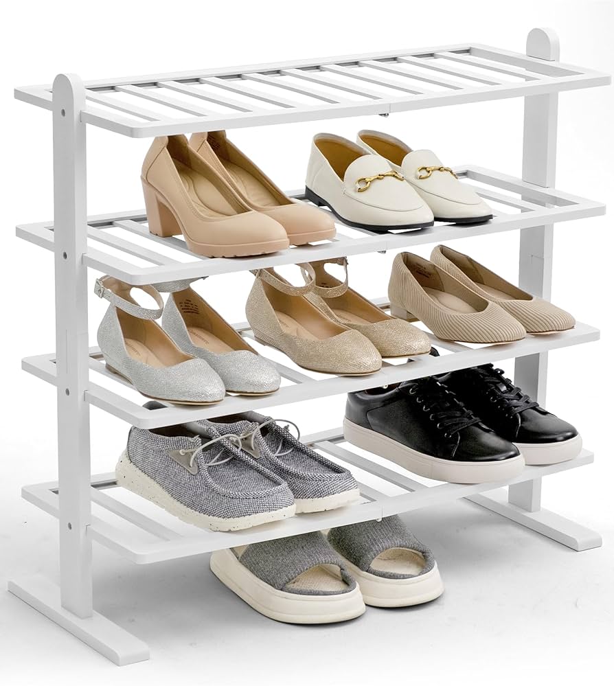 Amazon.com: Varhomax White Shoe Rack, 4-Tier Bamboo Shoe Rack
