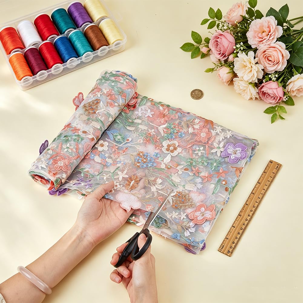 BENECREAT 1.66m x 100cm 3D Blumen Stickerei Spitze Stoff, Weicher Weißer Tüll Netz Bestickte Spitze Einfassung für Hochzeitskleider Vorhang Stoff DIY Heimdekoration
