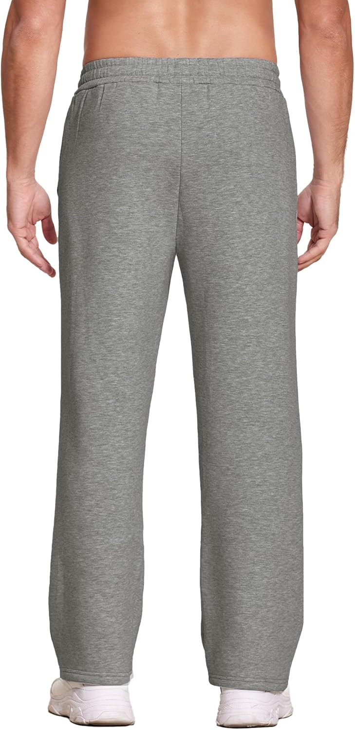 Deyeek Men's Fleece Lined Sweatpants Open Bottom Straight Leg Sweat Pants for Mens Loose Fit Joggers Sweatpants with Pockets - Image 2