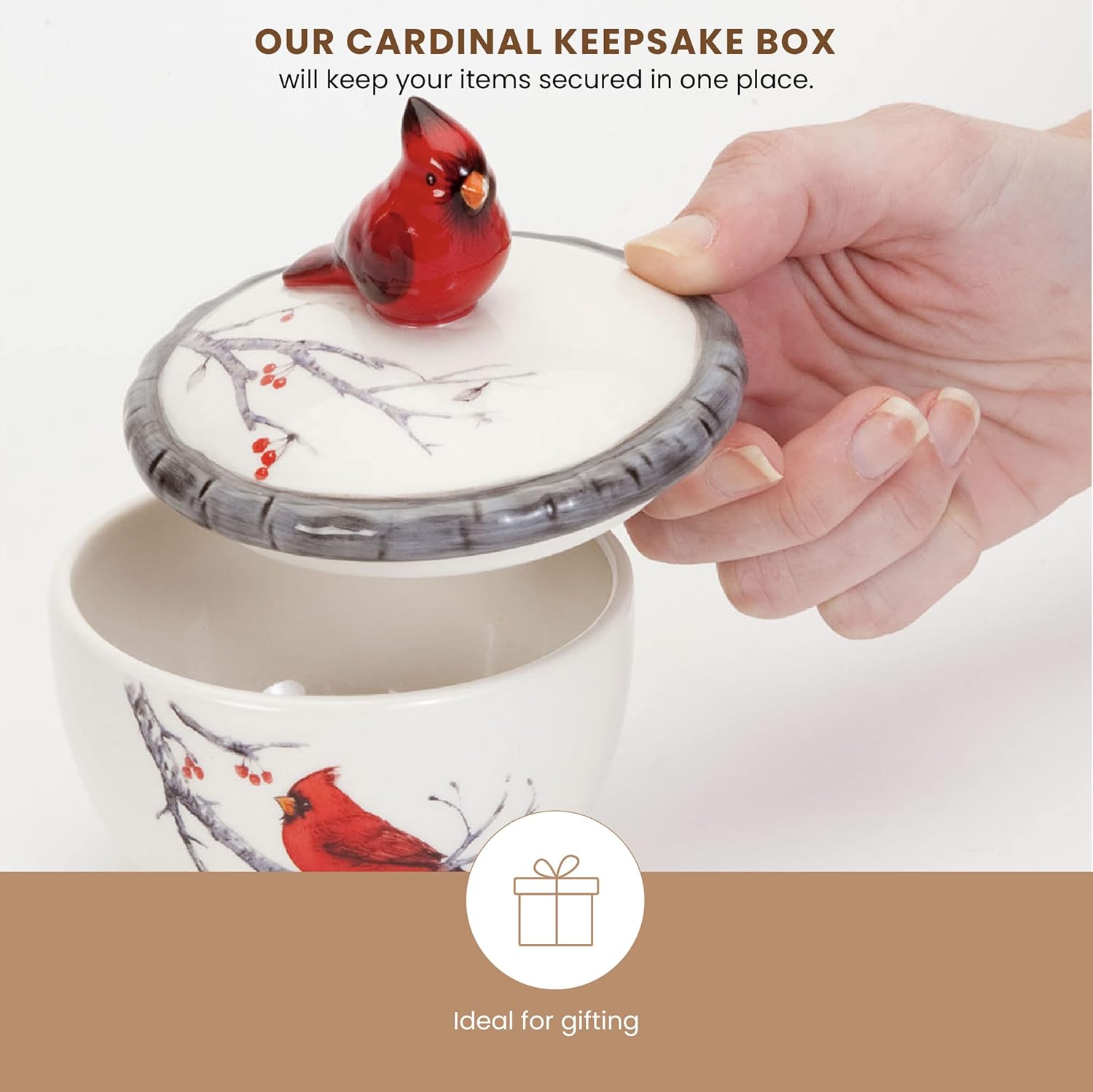 Bits and Pieces - Ceramic Cardinal Trinket Box - Cardinal Keepsake and Jewelry Box - Home Décor - Image 6