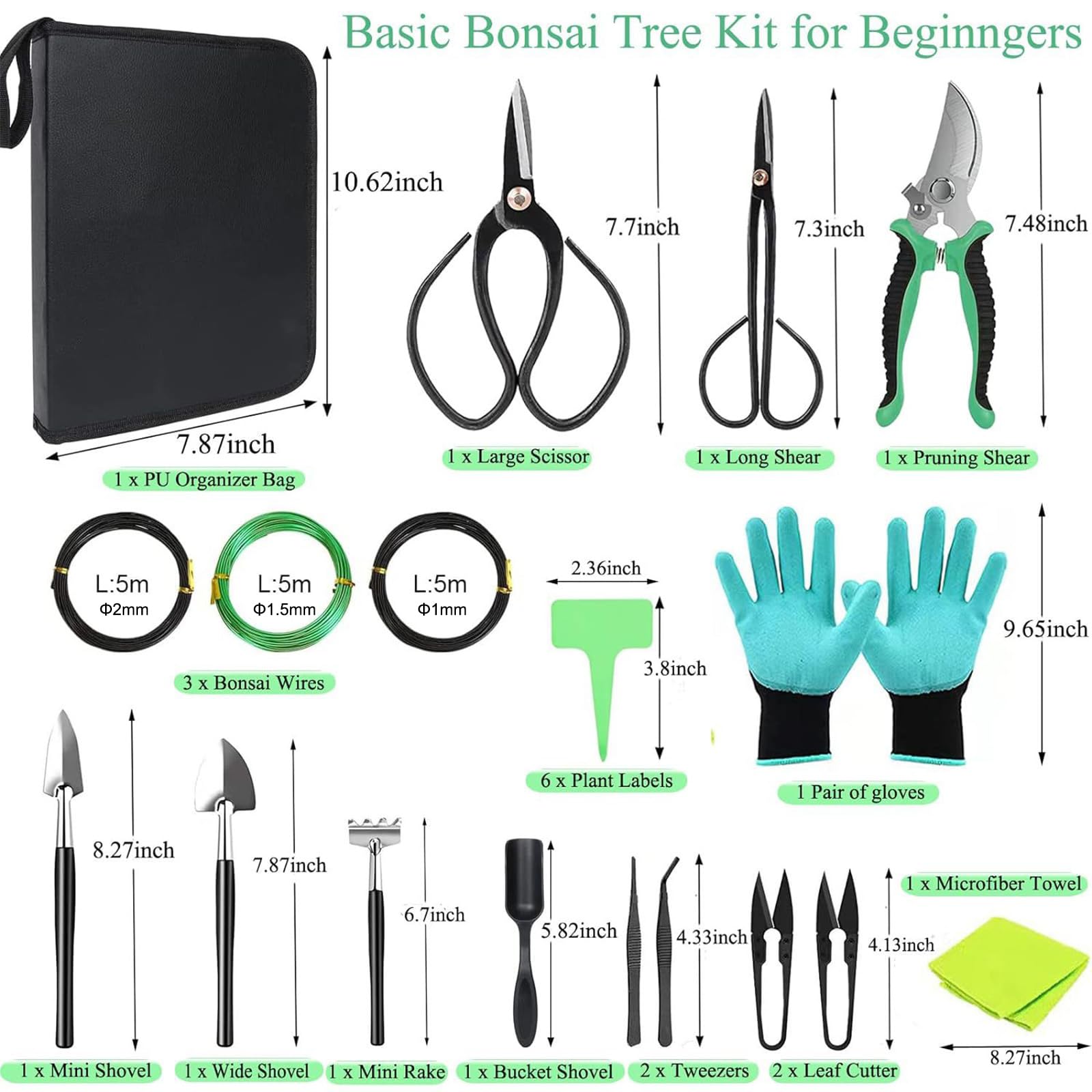 Kit de Herramientas para bonsái de 24 Piezas: Juego Completo de Acero poda, injerto y Cuidado. Ideal para Regalar y para Uso Personal en jardinería (Incluye Estuche)