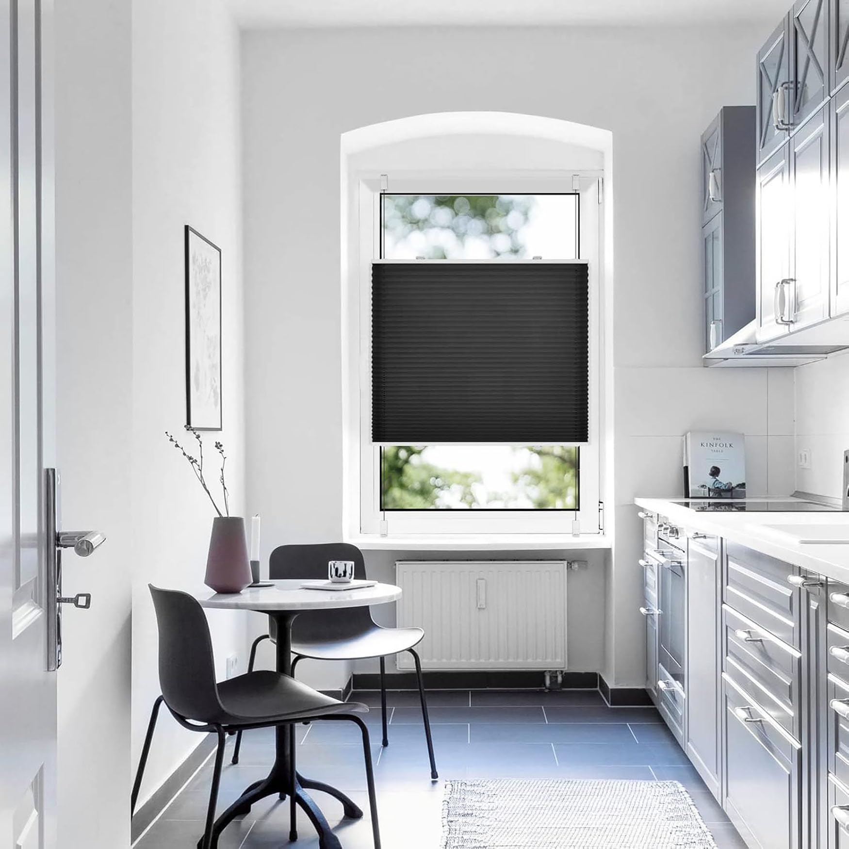 Tenda Plissettata 55 x 135 cm Protezione da Sole e Sguardi Indiscreti Tenda a Soffietto Traslucida Montaggio Facile e Veloce per Soggiorno, Bagno e Cucina, Nero
