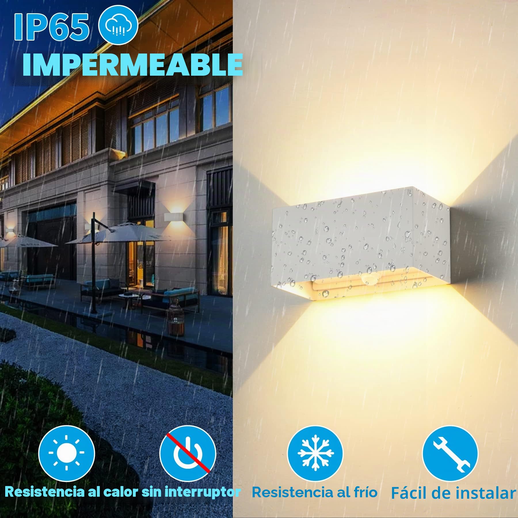 KUKAK 24W Aplique pared Interior/Exterior con Sensor de Movimiento LED Lampara Moderns Blanco Cálido 3000K Impermeable IP65 (Blanco)
