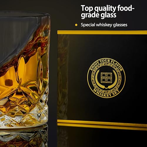 Miniatura 4 de Vasos de whisky de moda antigua con caja de lujo, vasos de rocas de 10 onzas para bebidas escocesas, bourbon, licor y cócteles, juego de 4