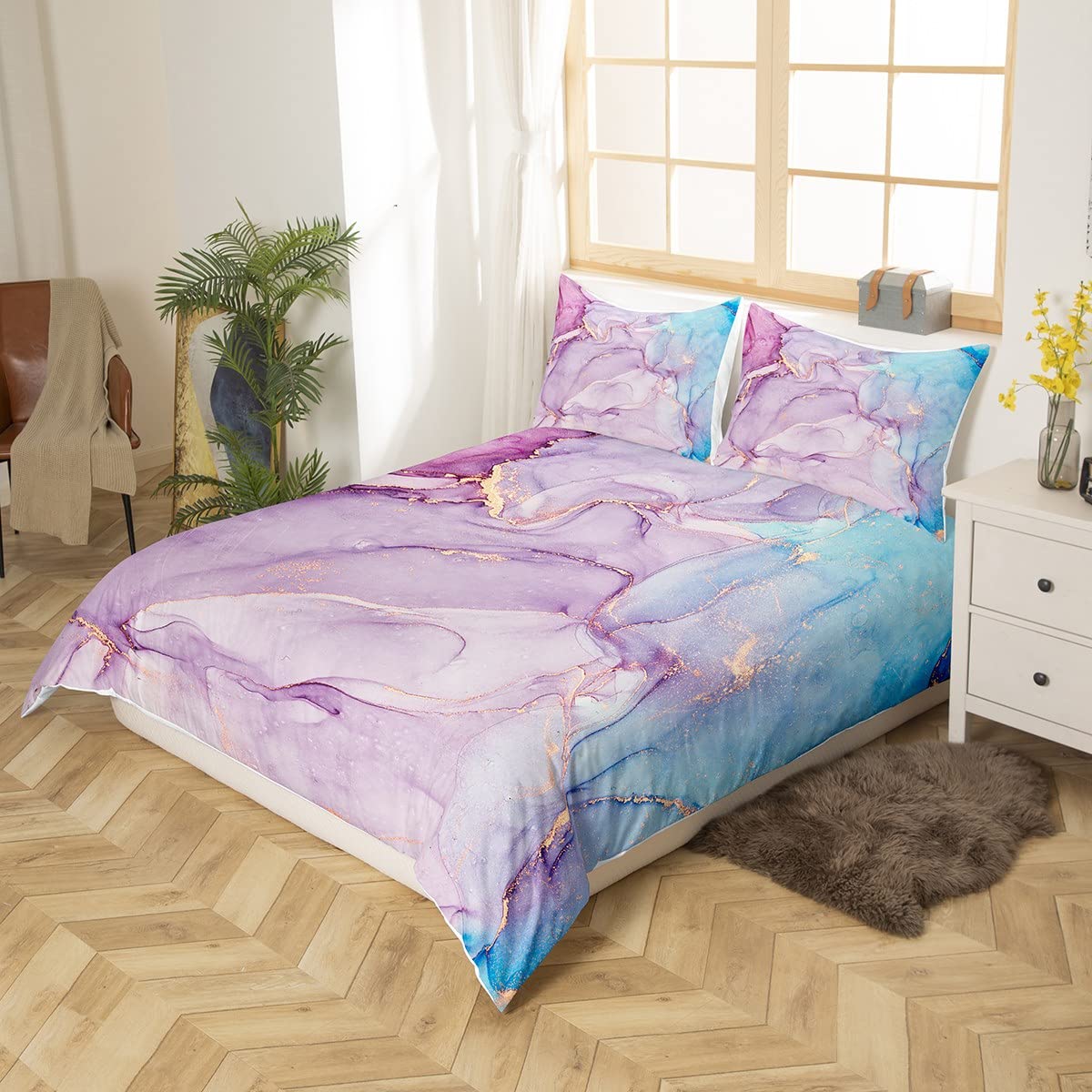 Marble Duvet Cover Set Double Size, Abstract Stone Texture Comforter Cover with 2 Pillowcases - Image 2