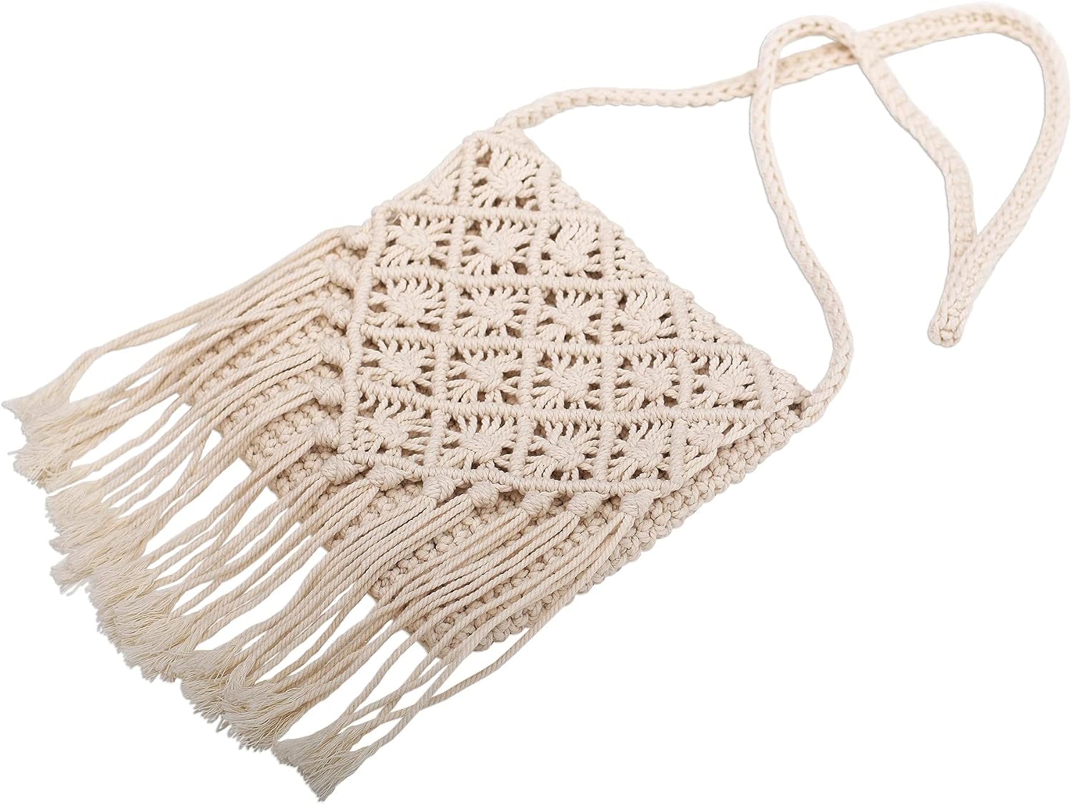 NOVICA Artisan Handknotted Cotton Macrame Sling Diamond Pattern from Bali Handbags Ivory Slings Shoulder Patterned Indonesia Bohemian Star Light