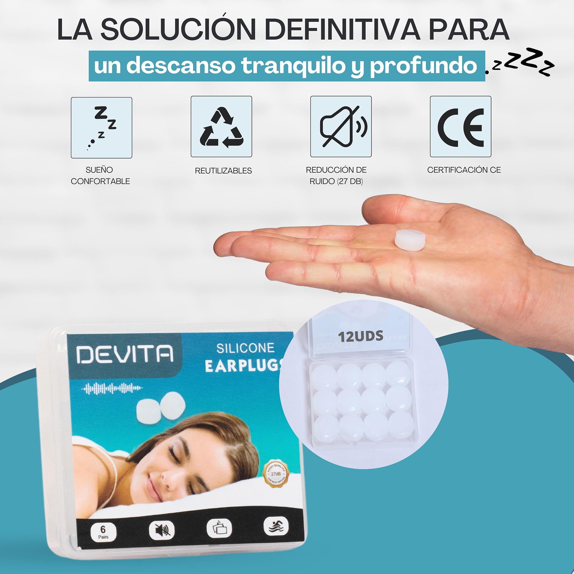 12 Tapones Oidos Ruido Dormir de Silicona. Para Dormir, Excelente Cancelación de Ruidos. Nadar, estudiar, antironquidos. eBook incluido 10 Consejos para Dormir Bien