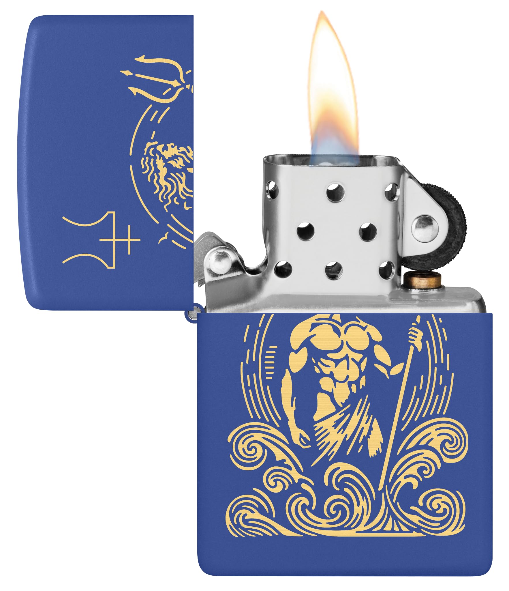 Zippo Accendino da tempesta – God Nettune, Royal Blue Matte, Laser Engrave – Ricaricabile – Riutilizzabile – Design antivento – Confezione regalo – Made in USA