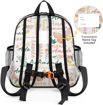 Personalized Toddler Backpack - Custom Kids Backpack for Boys & Girls 3-6 Years, Lightweight Polyester with Safety Whistle Strap, Small Daycare Bookbag | Butterfly Pink Green