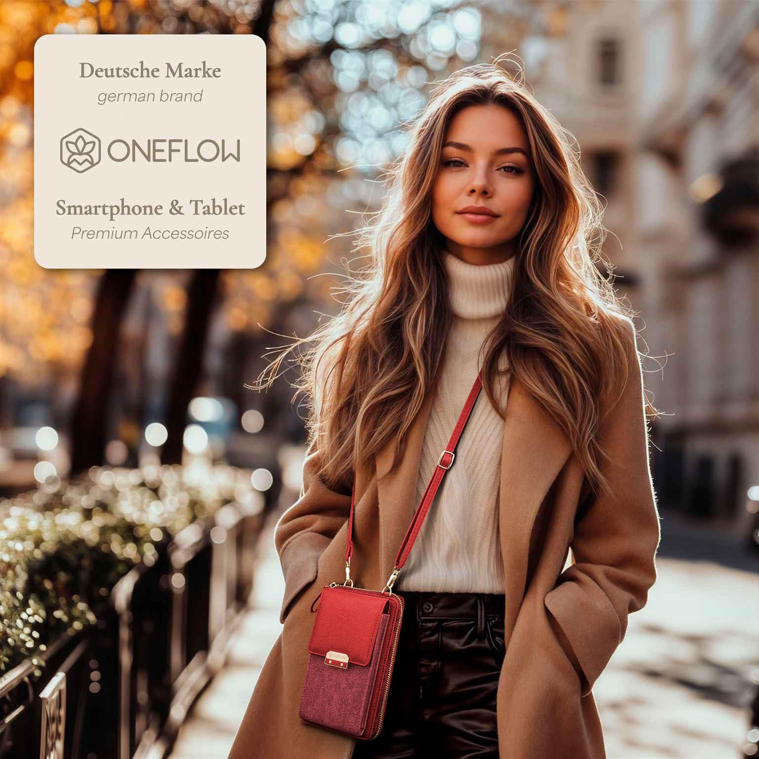 ONEFLOW Bliss Purse do Xiaomi Mi 9 SE, etui na telefon komórkowy do zawieszenia, damska z portmonetką, torba na ramię z portfelem i kieszenią na telefon komórkowy, mała torebka, czerwona
