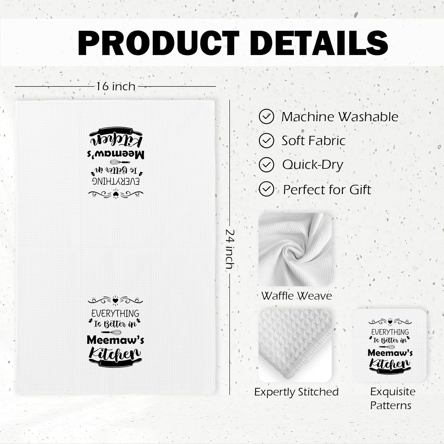 Meemaw Gifts Kitchen Towels, Grandma Gift, Meemaw Gifts for Mothers Day Dish Hand Tea Towels, Grandma Gift from Grandkids Grandchildren Decorative Towel for Bathroom Kitchen,16x24 Inch - Image 7