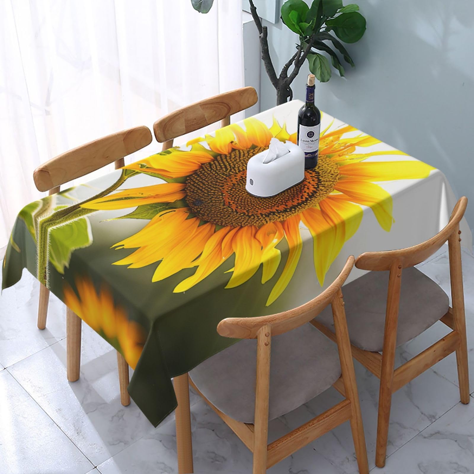 WPKJU Bloom Sunflower Printed Tablecloth Water Resistant Table Cover Washable Rectangle Table Cloth for Tables 54x72 in