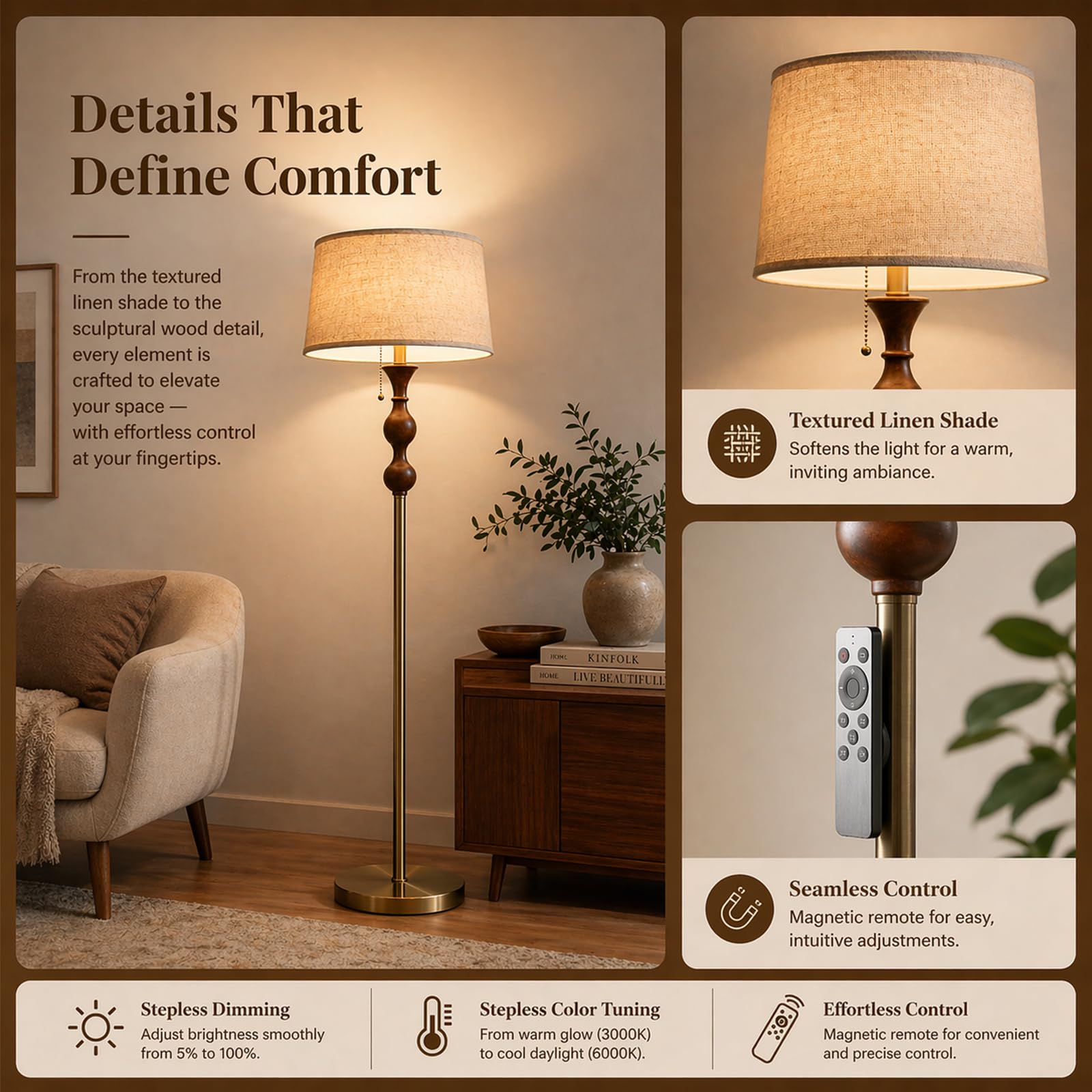 5 Sculptural Floor Lamps That Earn Their Footprint in 2026 1 Wood and Brushed Sculptural Floor Lamp - product photo