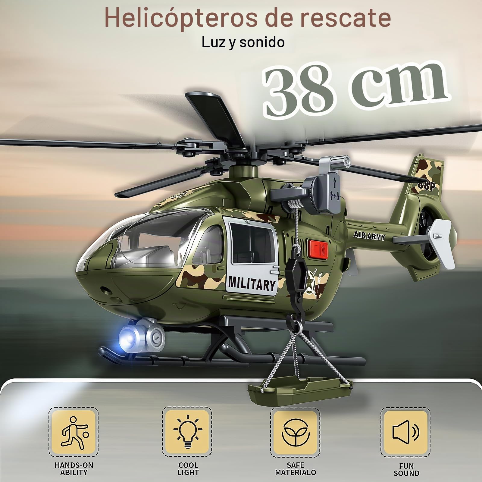 Juguete militar verde con helicóptero grande, juguete del ejército con luces y sonidos, regalo de cumpleaños para niños y niñas de 3 4 5 6 años