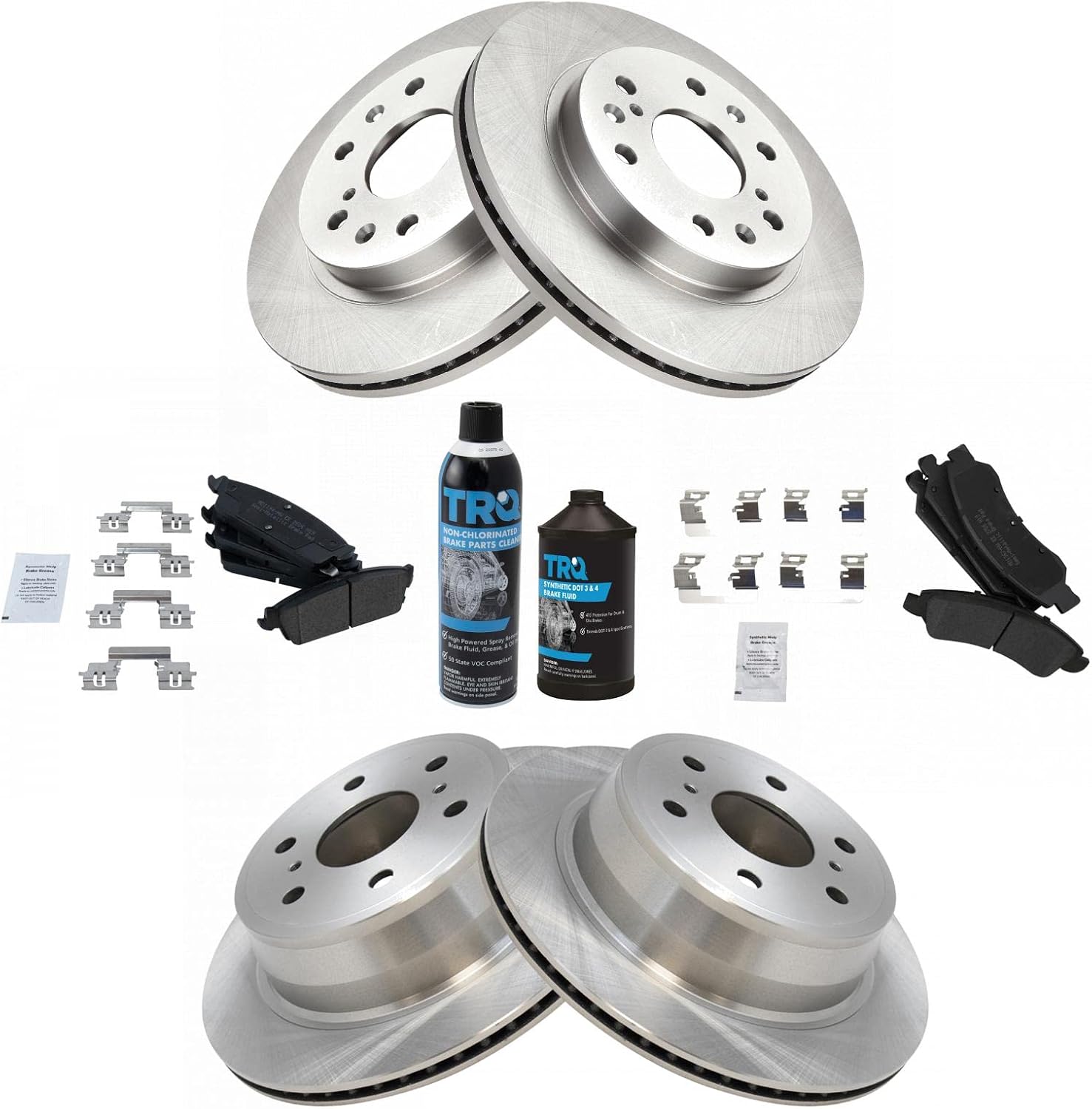 TRQ Front & Rear Brake Pad & Rotor Kit Semi-Metallic Compatible with 08-13 Avalanche 08-14 Escalade Escalade ESV Escalade EXT 07-13 Sierra 1500 Silverado 1500 Suburban 1500 Tahoe Yukon Yukon XL 1500