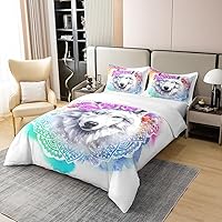 Vista 3 de Erosebridal Juego de funda de edredón de lobo de algodón 100 % natural, juego de ropa de cama de loto bohemio, funda de edredón de animales