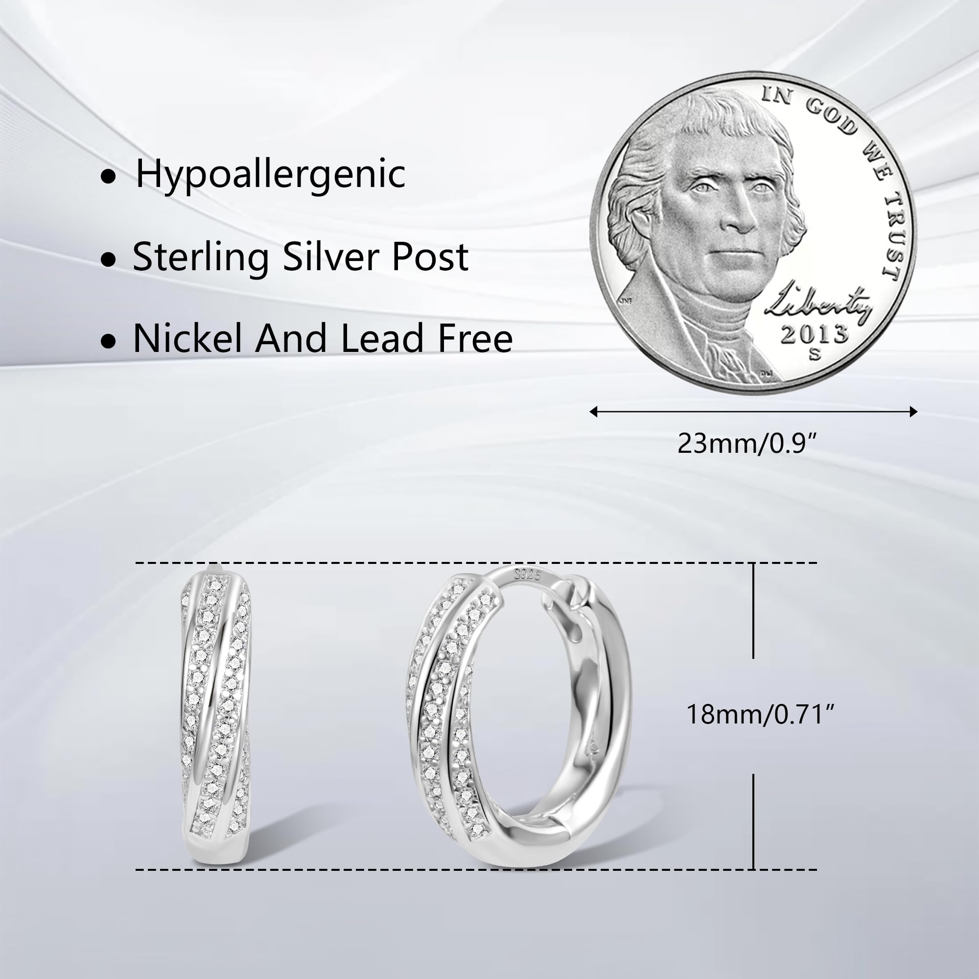 ASH'S CHOICE Orecchini Donna Argento 925 Orecchini Cerchio, Oro Placcato 14K/ Oro Bianco Brillantini Orecchini Anallergici Donna Cerchietti Piccoli