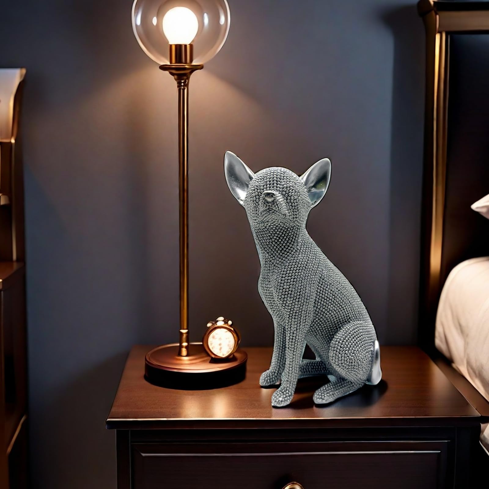 FUNSXBUG Abstrakte Chihuahua-Hunde-Kunststatue, Figuren, Skulptur, Sammlerstücke, Zuhause, Büro, Wohnzimmer, Desktop-Display, Dekoration (Silber)