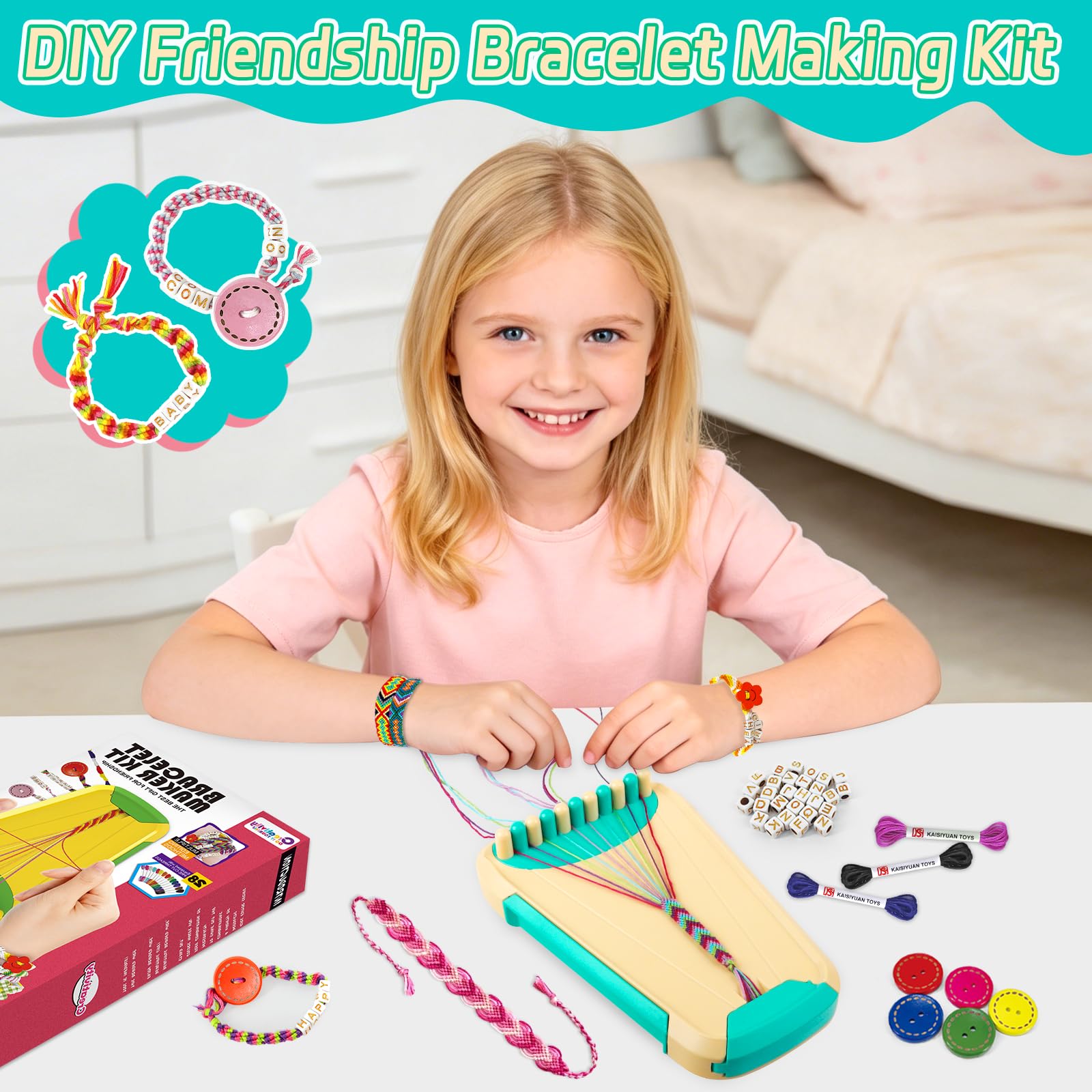 Hzitcigm Kit Bracelet Fille 6 7 8 9 10 11 12 Ans, Bracelets Brésiliens Kit de Création avec Perles Alphabet, Bijoux Enfant à Faire Soi-Même, Cadeau Créatif Fille Anniversaire Noël Pâques