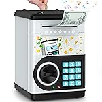Gray Piggy Bank for Kids with Password Code Lock and Auto Grab Bill Slot, PhilaeEC Real Money Cash Coin Can Saving Box Electronic Money Safe Bank, Hot Gift for 4 7 8 9 10 11 Year Old Boys Girls