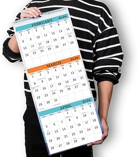 Miniatura 6 de Calendario de pared 2026 – enero 2026 – diciembre 2026, calendario vertical de 3 meses 2026, calendario 2026, 11 x 26 pulgadas, grande, plano,