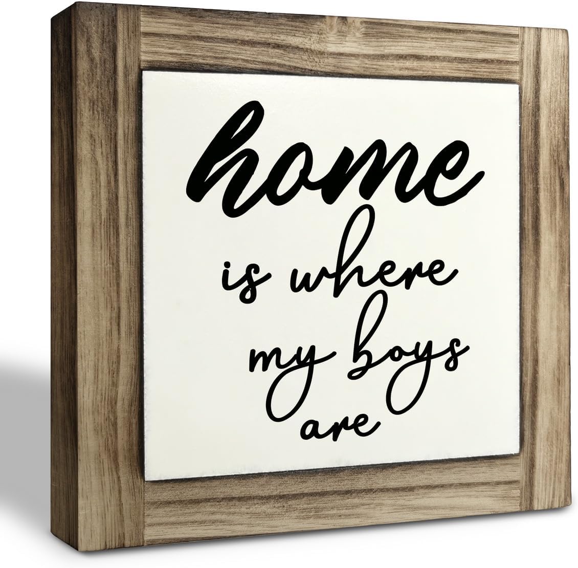 Inspirational Wood Plaques - Rustic Farmhouse Signs for Living Room & Table Art - Gift for Mom - 'Home Is Where My Boys Are'