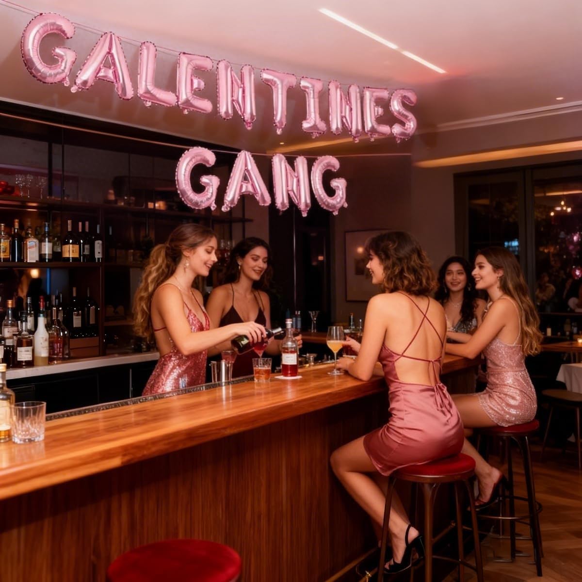 Happy Galentine's Day Decorations Galentines Gang Bolloons Banner, Galentines Party Supplies and Accessories for Girls Ladies Night and Photo Props, Pink