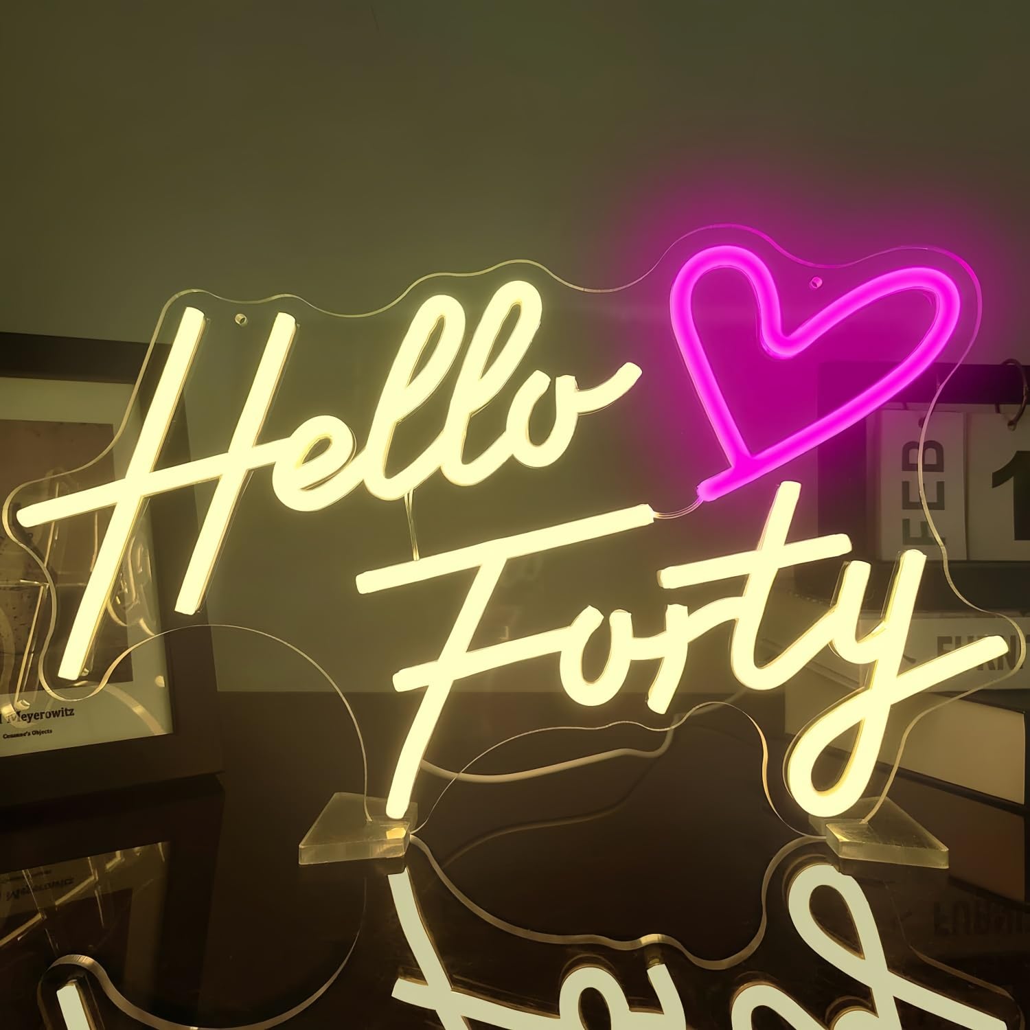 Hello Forty Neon Signs for Wall Decor Neon Wall Art Acrylic LED Lights with Hanging Chain Light Up for Bedroom Decor Man Cave Bar Pub graduate Wedding Party 5V USB Powered Dimmable