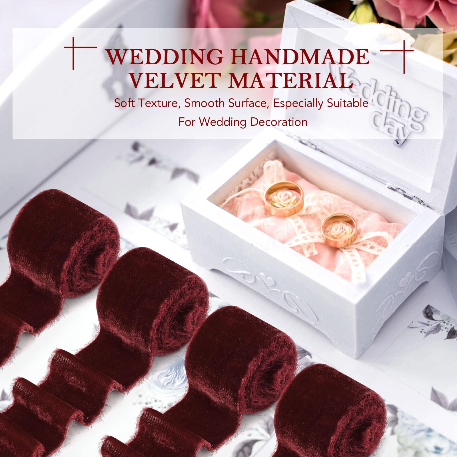 22 Meter Weihnachts-Samt-Geschenkband, 8 Rollen Seide ausgefranst, handgefertigtes Samtband für Hochzeitsstrauß, Einladung, Weihnachtskränze, Dekoration, Geschenkverpackungen, Karten, DIY