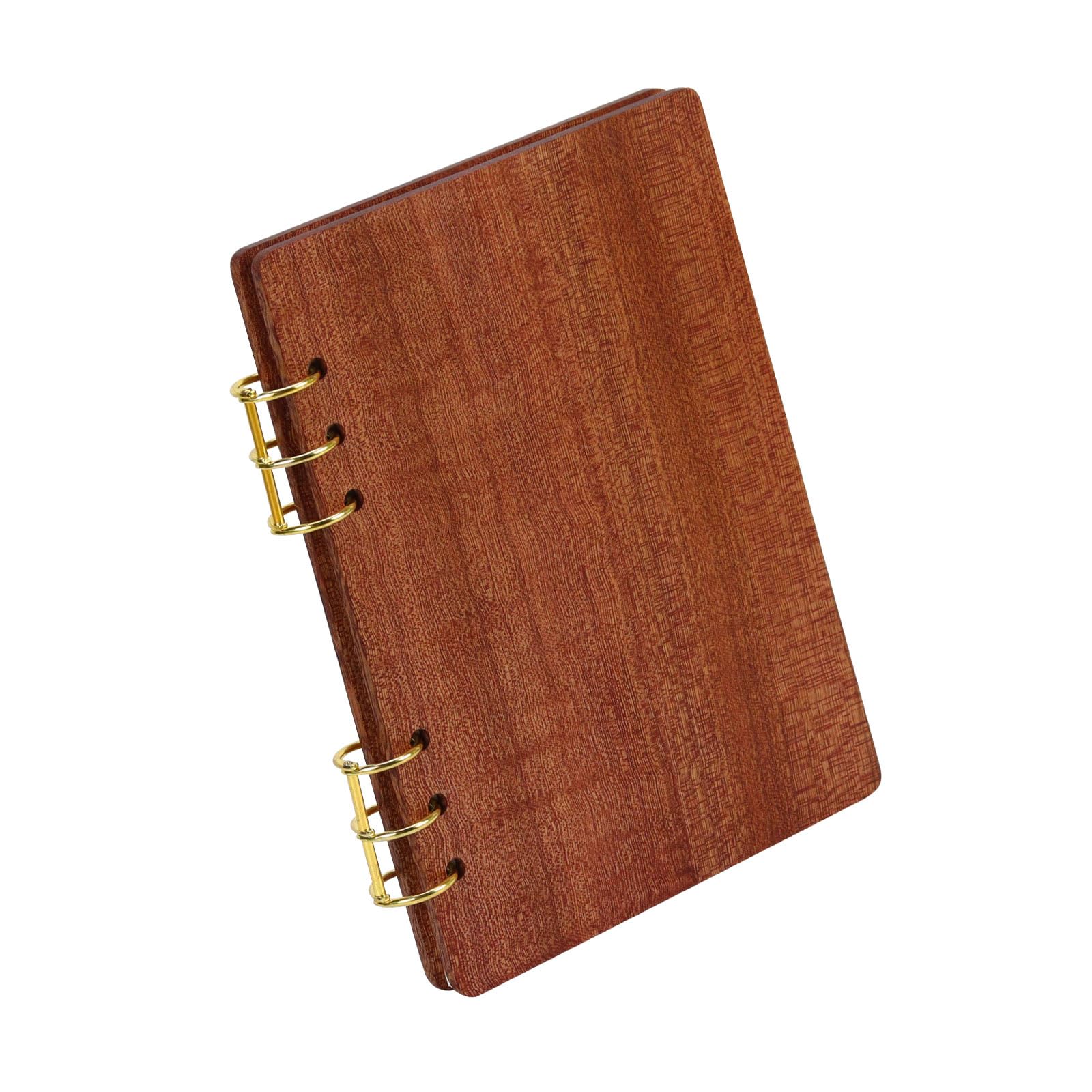 Wood Spiral Notebook, 6 Holes Refillable Notebook, A5, Ebony Wood