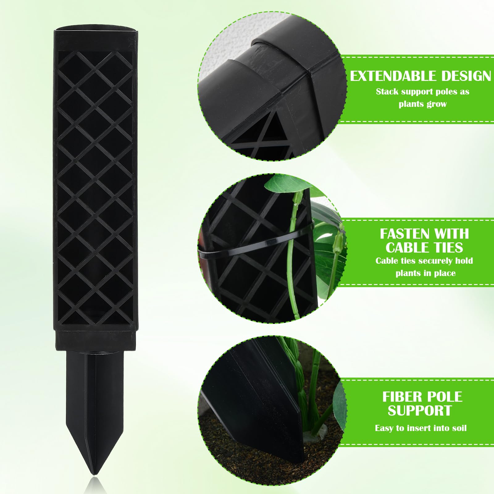 Pali di Muschio di Plastica Sfagno per Palo Moss Pole Muschio Bastoncini per Pianteimpilabili in Plastica con Piante Supporto per l'irrigazione Fascette, Bastone Muschio Autoirrigante, Nero