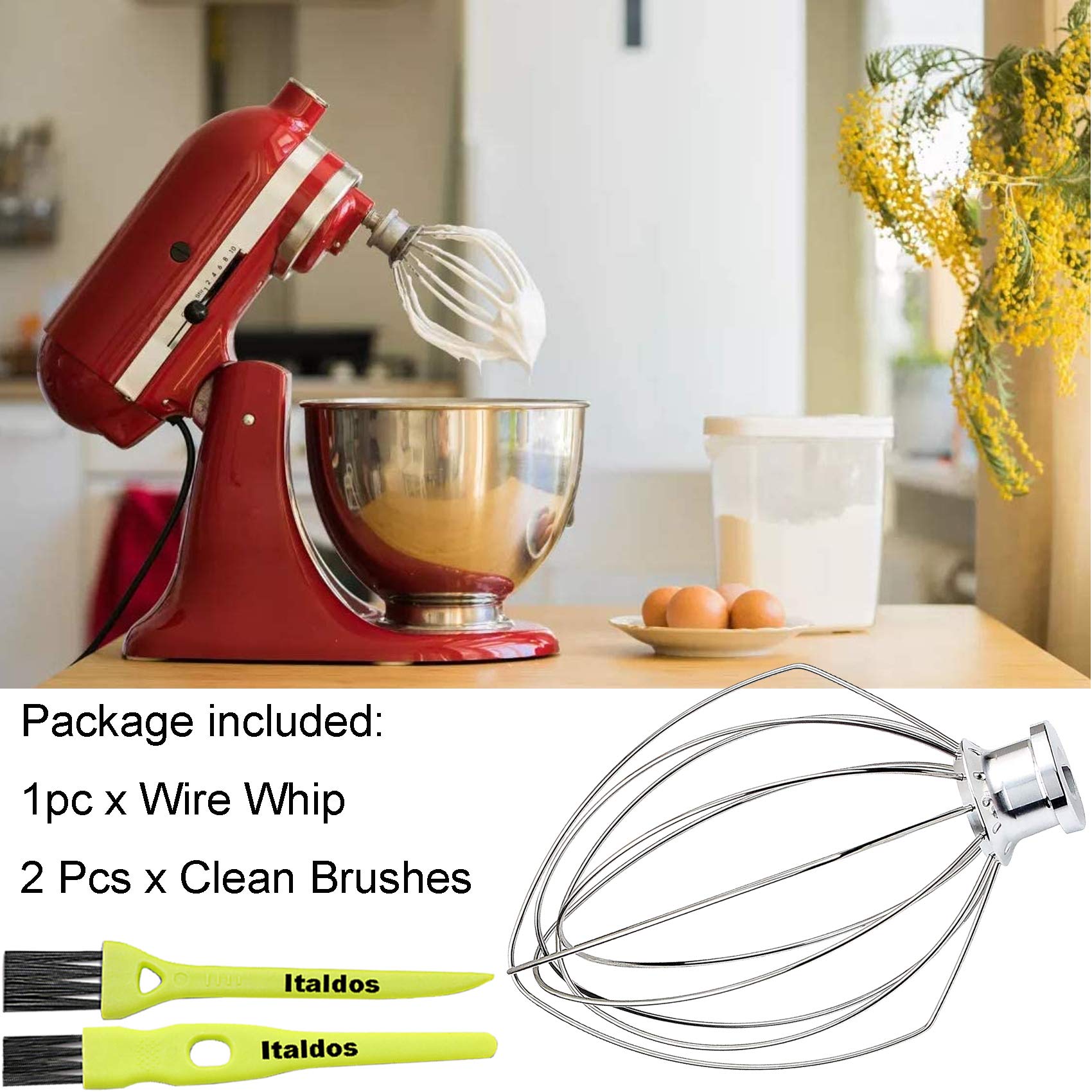 MMOBIEL Fouet 6 Fils Acier Inoxydable Compatible KitchenAid K45 KSM Etc.