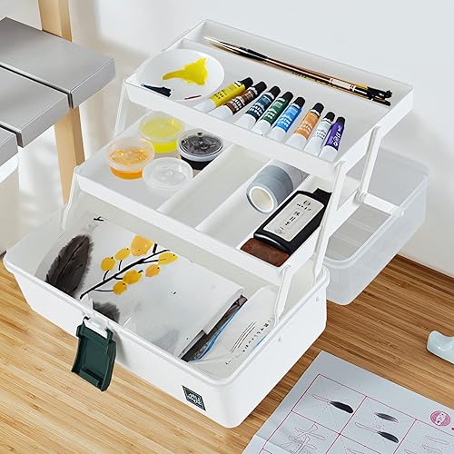Miniatura 30 de WEWLINE Caja de almacenamiento de plástico de 3 capas para manualidades domésticas, organizador con asa, contenedor de almacenamiento portátil