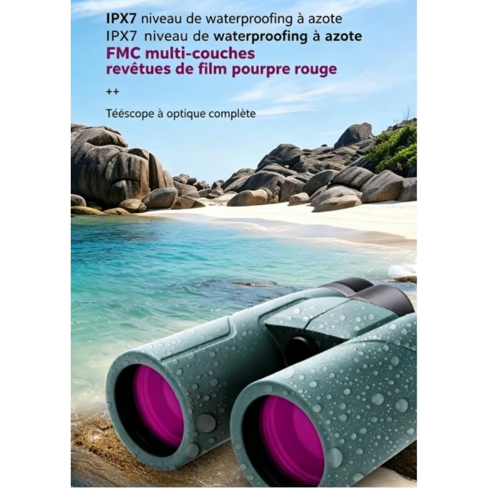 Kersens Jumelles Original FR, Jumelle Adultes Puissante 10x42 Vision Nocturne, Étanches Et Portables IPX7 Compactes pour L'observation des Oiseaux, Les Voyages (Vert)
