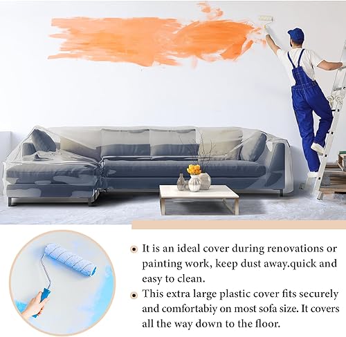 Miniatura 6 de Funda transparente en forma de L de 132 x 74 x 42 pulgadas de grosor, resistente al agua, de vinilo, para sofá seccional, para mascotas, evita