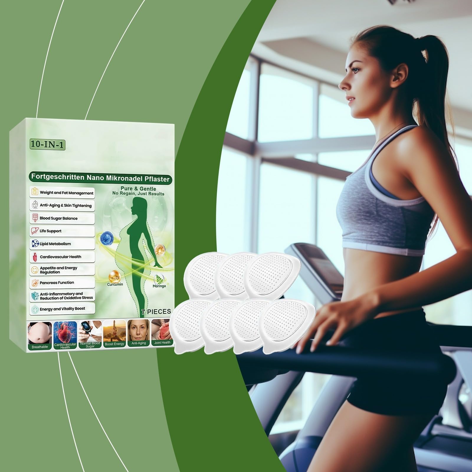 Plaster Moringa x Berberine 10 w 1, plastry odchudzające Nano Microneedle na kaszs Typy ciała Codzienne użytkowanie Zaawansowane naturalne składniki, skóra ujędrniająca, łatwa aplikacja