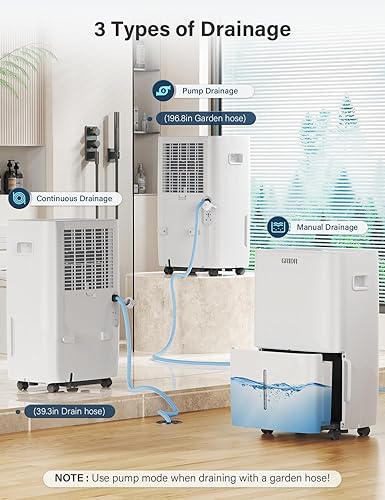 Miniatura 7 de Deshumidificador Energy Star de 4500 pies cuadrados para sótano con bomba, máximo 80 pintasD (estándar 50 pintasD) deshumidificador con manguera de