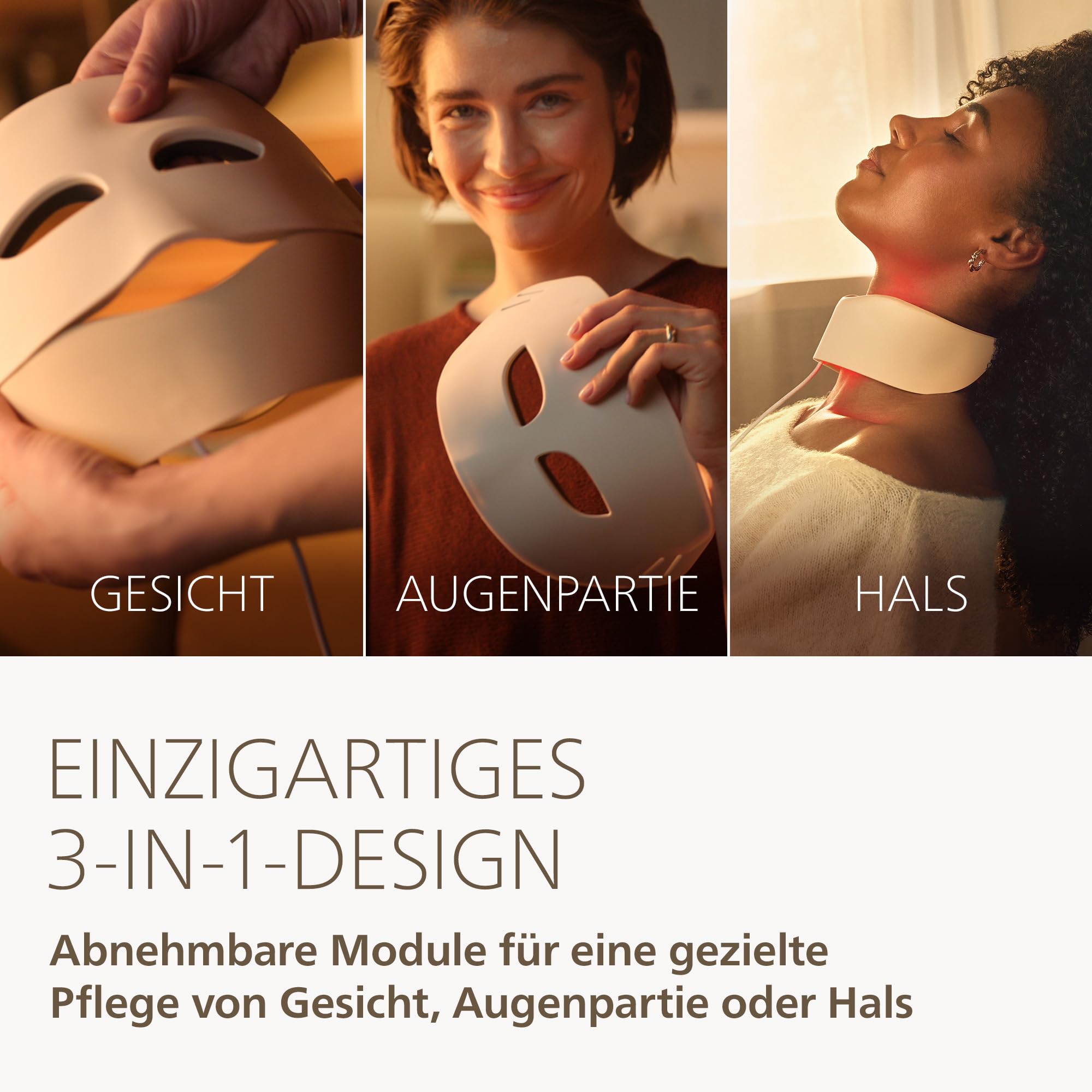 Philips ReAura LED-Gesichtsmaske – 3-in-1 für Gesicht, Augenpartie und Hals, 3 Modi, klinisch bewiesene Rot-, Blau- und Nahinfrarot-Lichttechnologie¹, flexible Passform, 10-Min.-Routine, LTM7100/00