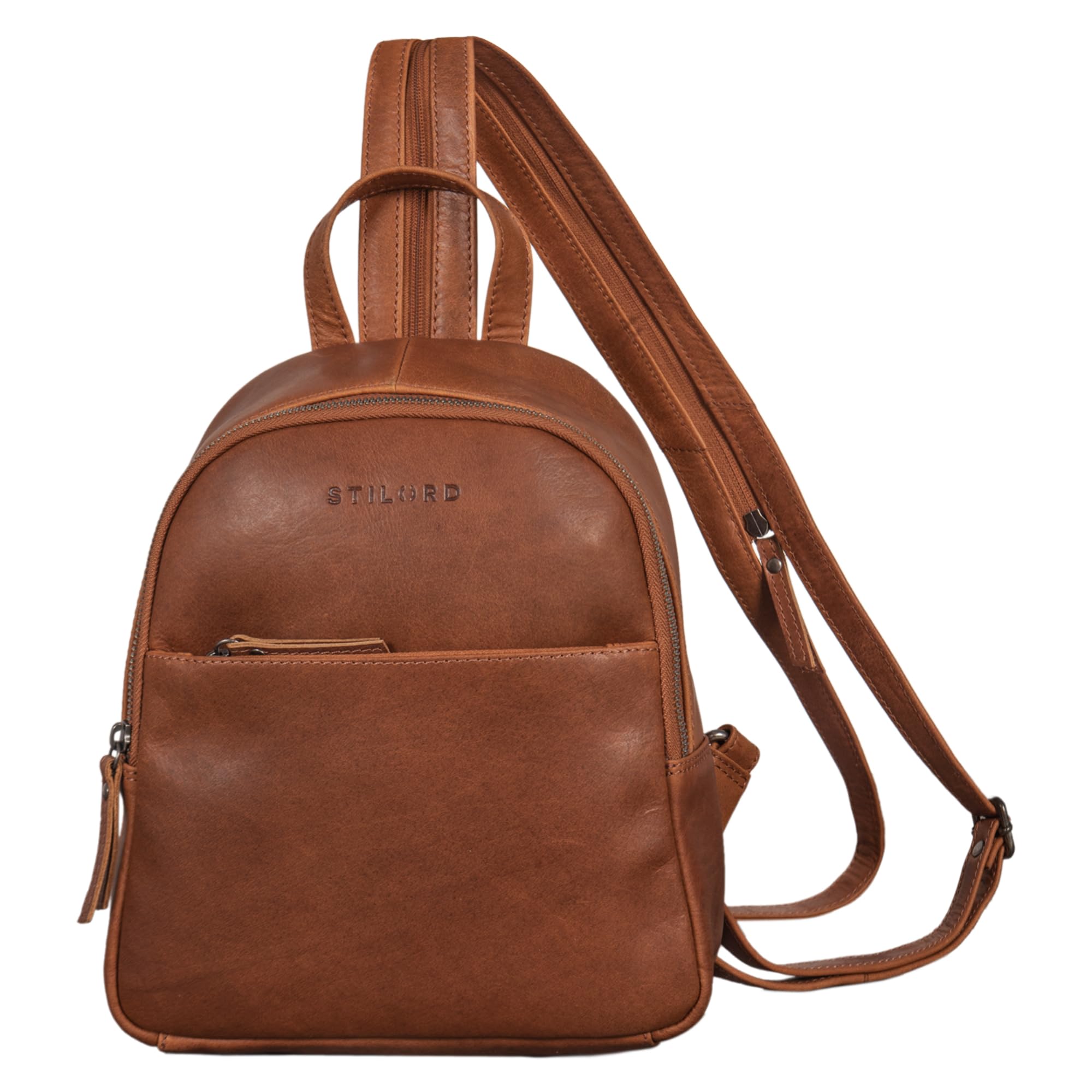 STILORD "Rey" Mały Plecak Crossbody Skórzany Damski Vintage 2-w-1 Torba na klatkę Torba na zakupy Torba na ramię w mieście XS Prawdziwa Skóra Kolor:toretto - ciemny brąz
