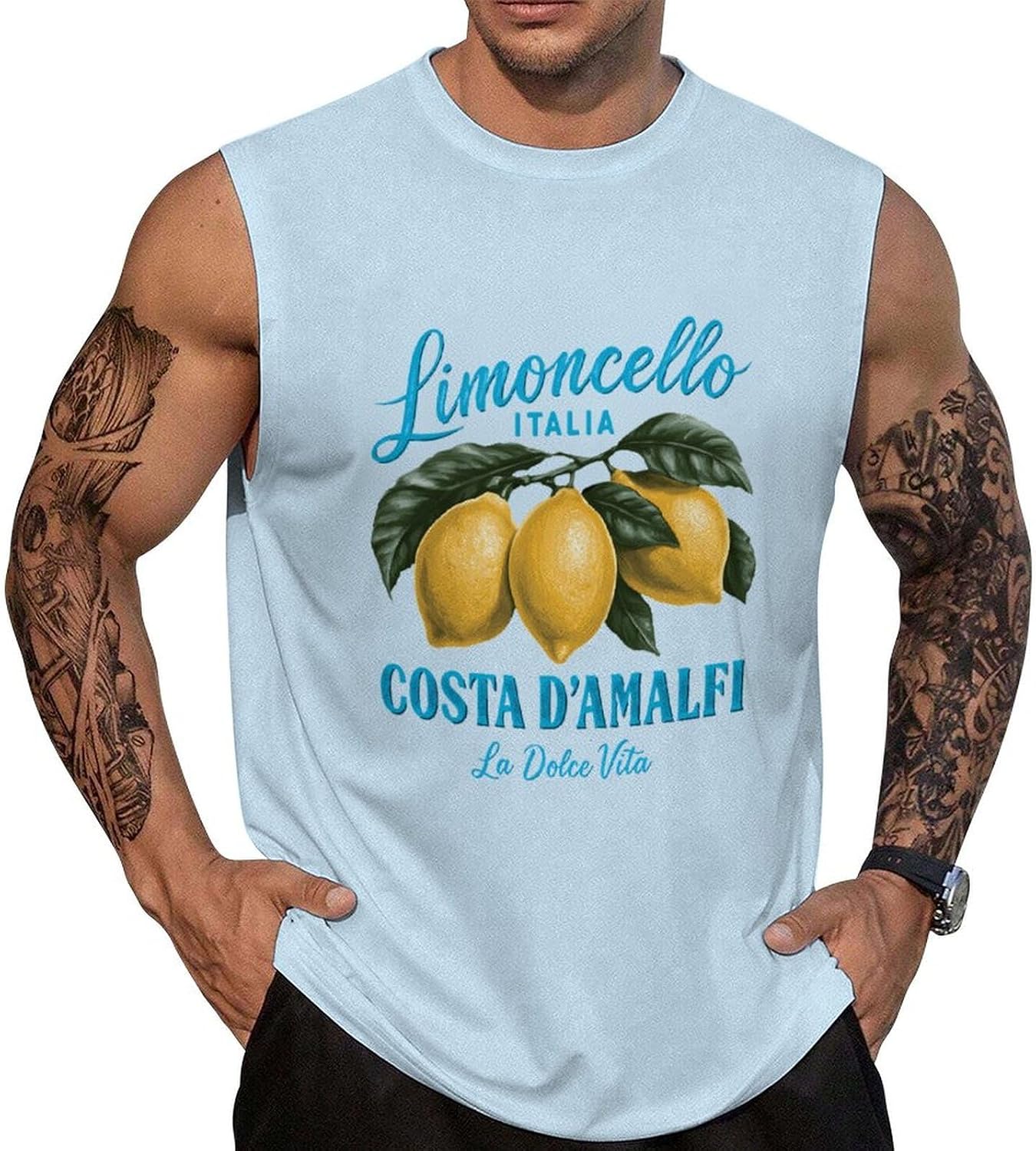 Italia Amalfi Lemon Men Summer Sleeveless Crew Neck Top 5XL